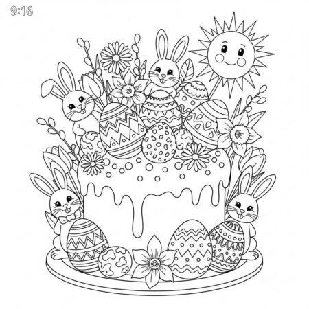 Bolo de Pascoa Colorido (Desenho para Colorir)