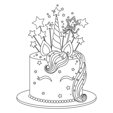 Bolo de Unicornio Encantado (Desenho para Colorir)