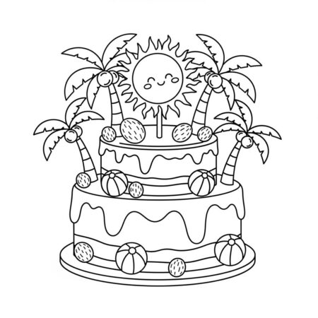 Bolo de Verao Tropical (Desenho para Colorir)