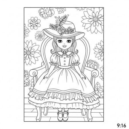 Boneca Vintage Elegante (Desenho para Colorir)