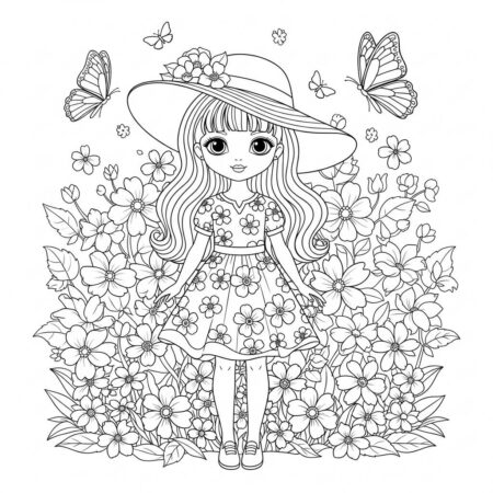 Boneca da Primavera Florida (Desenho para Colorir)