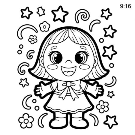 Boneca de Animacao Divertida (Desenho para Colorir)