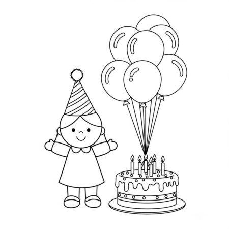 Boneca de Aniversario Alegre (Desenho para Colorir)