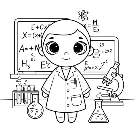 Boneca de Ciencias Curiosa (Desenho para Colorir)