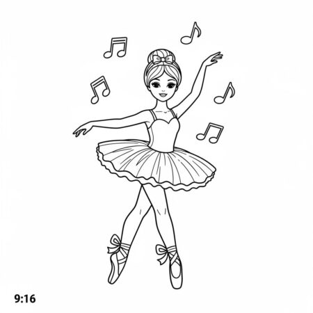 Boneca de Danca Elegante (Desenho para Colorir)