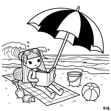 Boneca de Ferias na Praia (Desenho para Colorir)