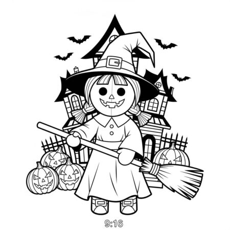 Boneca de Halloween Assustadora (Desenho para Colorir)