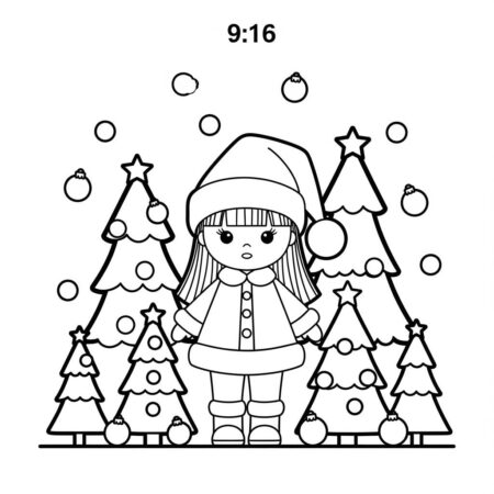 Boneca de Natal Festiva (Desenho para Colorir)