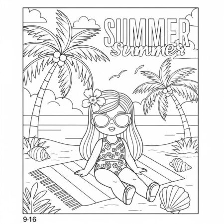 Boneca de Verao Tropical (Desenho para Colorir)