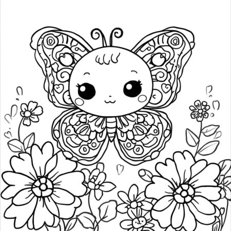 Borboleta Kawaii Colorida (Desenho para Colorir)