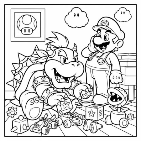 Bowsy e Mario (Desenho para Colorir)