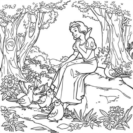 Branca de Neve e Animais (Desenho para Colorir)