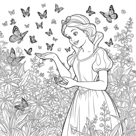Branca de Neve e Borboletas (Desenho para Colorir)