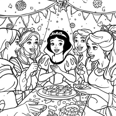 Branca de Neve e Festa (Desenho para Colorir)