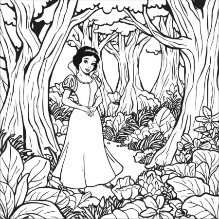 Branca de Neve e Floresta (Desenho para Colorir)
