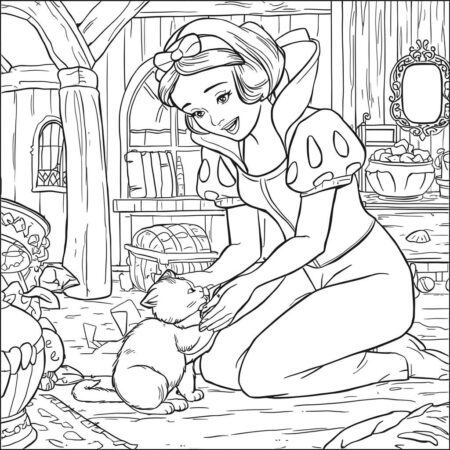 Branca de Neve e Gato (Desenho para Colorir)