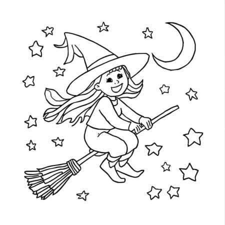 Bruxa Feliz (Desenho para Colorir)