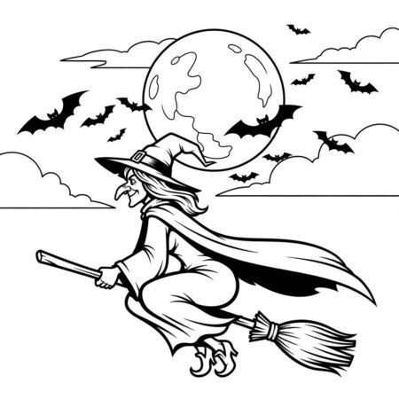 Bruxa em Vassoura (Desenho para Colorir)