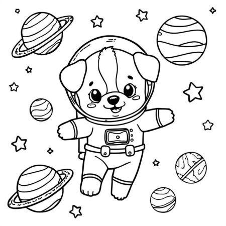 Cachorrinho astronauta Para Meninas (Desenho para Colorir)