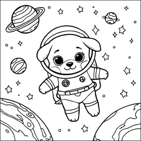 Cachorrinho astronauta Para Meninas (Desenho para Colorir)
