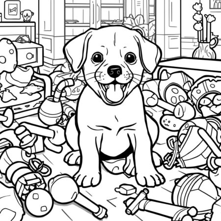 Cachorrinho com Brinquedos (Desenho para Colorir)