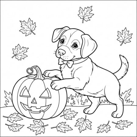 Cachorrinho e Abobora (Desenho para Colorir)