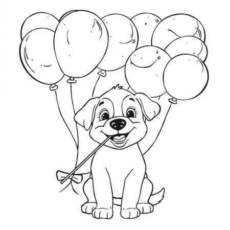 Cachorrinho e Baloes (Desenho para Colorir)
