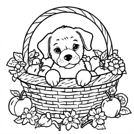 Cachorrinho e Cesta (Desenho para Colorir)