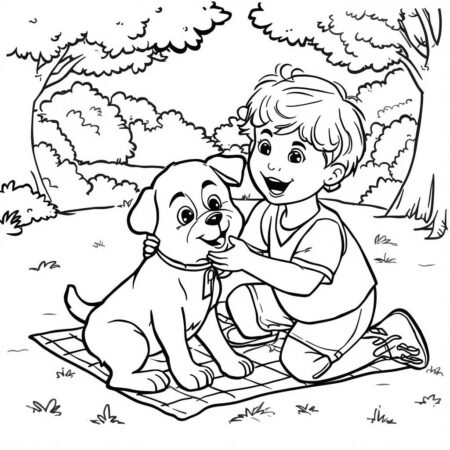 Cachorrinho e Crianca (Desenho para Colorir)