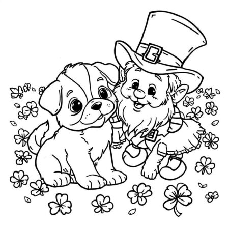 Cachorrinho e Duende (Desenho para Colorir)