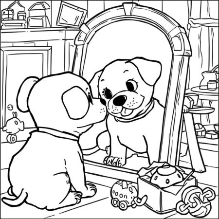 Cachorrinho e Espelho (Desenho para Colorir)