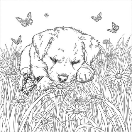 Cachorrinho e Flores (Desenho para Colorir)