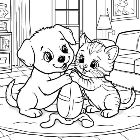 Cachorrinho e Gato (Desenho para Colorir)