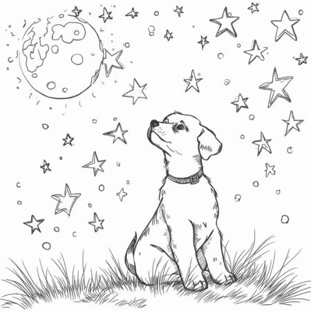 Cachorrinho e Lua (Desenho para Colorir)