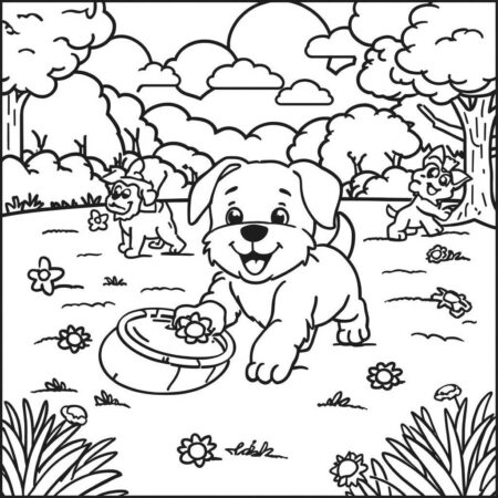 Cachorrinho no parque Para Meninas (Desenho para Colorir)