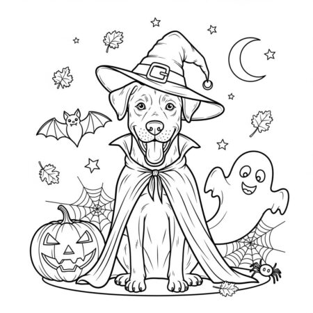 Cachorro Fantasioso de Halloween (Desenho para Colorir)
