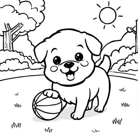Cachorro Kawaii Brincando (Desenho para Colorir)
