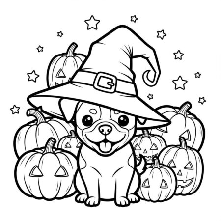 Cachorro de Halloween com Chapeu (Desenho para Colorir)