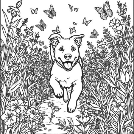 Cachorro no Jardim (Desenho para Colorir)
