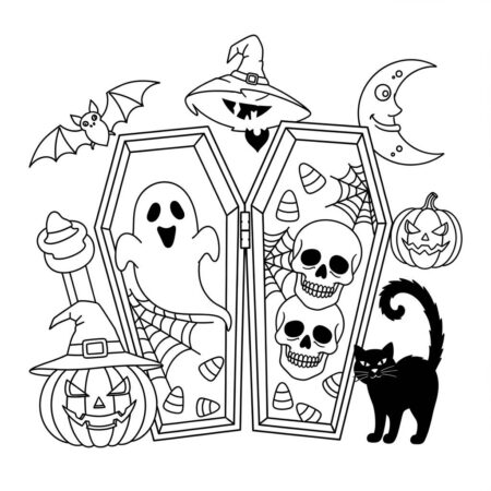 Caixao de Halloween (Desenho para Colorir)