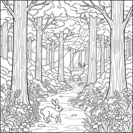 Caminhada na Floresta de Verao (Desenho para Colorir)
