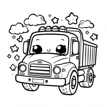 Caminhao Kawaii (Desenho para Colorir)