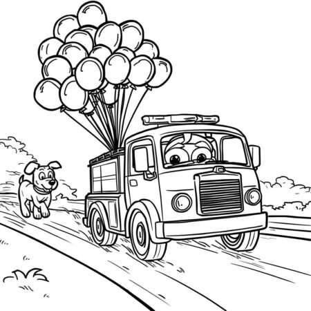 Caminhao de Bombeiro Divertido (Desenho para Colorir)