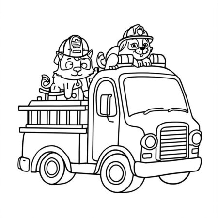 Caminhao de Bombeiro com Animais (Desenho para Colorir)