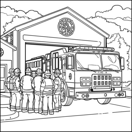 Caminhao de Bombeiro e Batalhao (Desenho para Colorir)