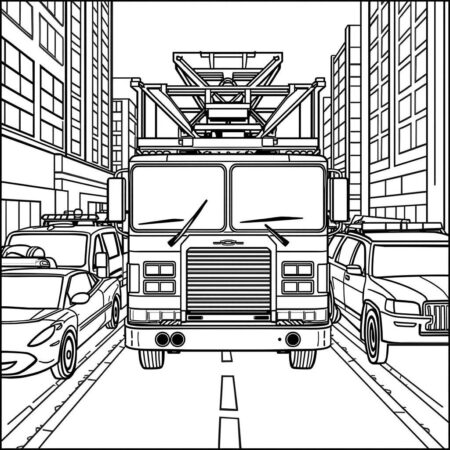 Caminhao de Bombeiro e Carros (Desenho para Colorir)
