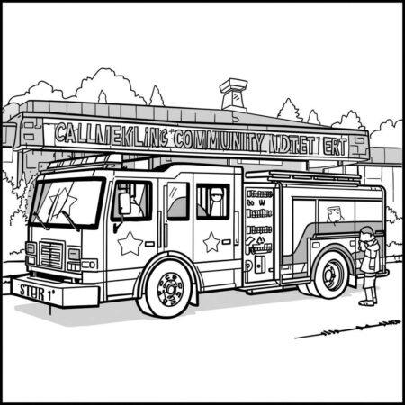 Caminhao de Bombeiro e Estrela (Desenho para Colorir)