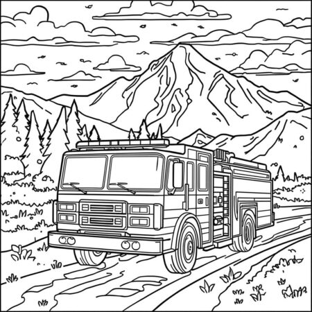 Caminhao de Bombeiro e Natureza (Desenho para Colorir)