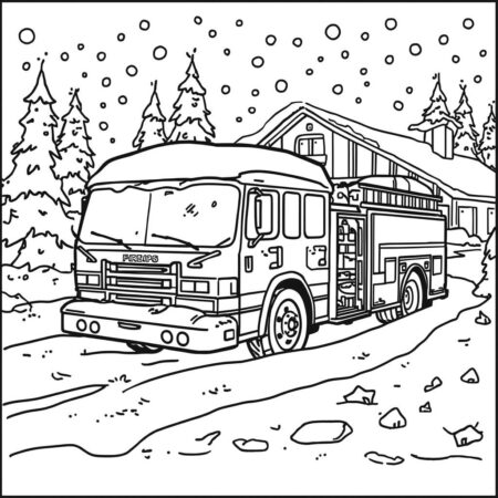 Caminhao de Bombeiro e Neve (Desenho para Colorir)