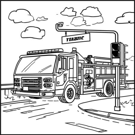 Caminhao de Bombeiro e Sinalizacao (Desenho para Colorir)